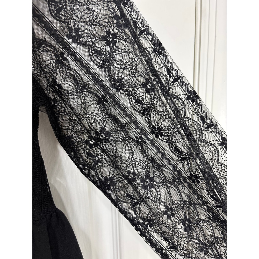 CO-TE Black Lace Dress Peter Pan Collar Ruffles Pockets Made In Italy, Size 46 - Picture 9 of 12